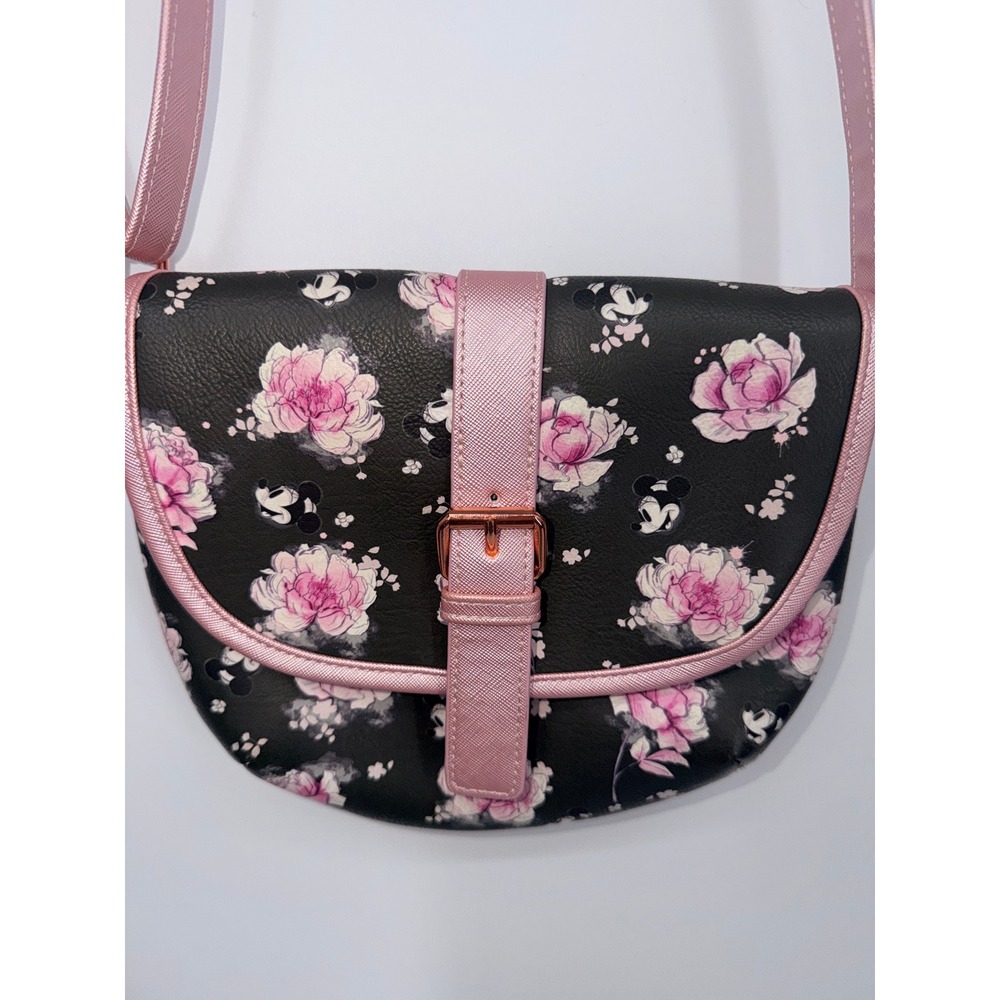 Loungefly Disney Crossbody Bag Womens Small Black Pink Floral Mickey Excellent